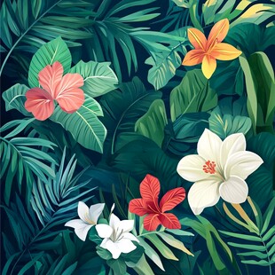 热带花卉绿植装饰图案