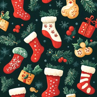 圣诞元素无缝图案设计