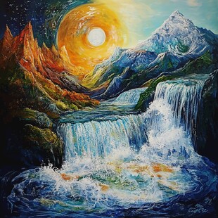 梦幻山水间的壮丽日出