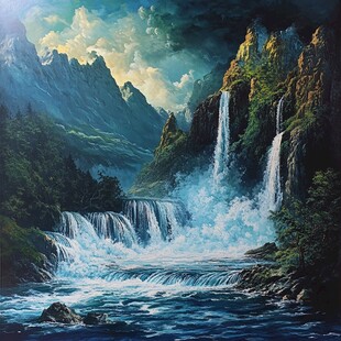 梦幻山水间的壮丽瀑布景观