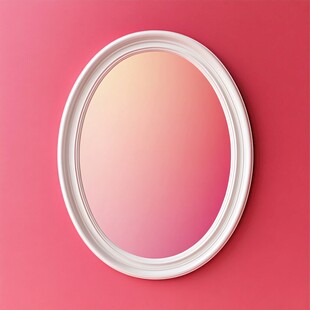 粉色背景上的椭圆形白框镜子