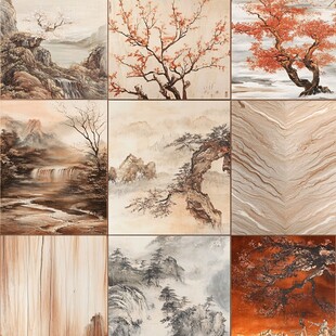 中式山水纹理装饰画集合