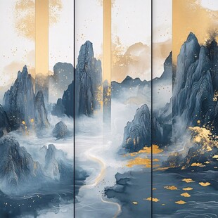 水墨山水间的金色诗意画卷