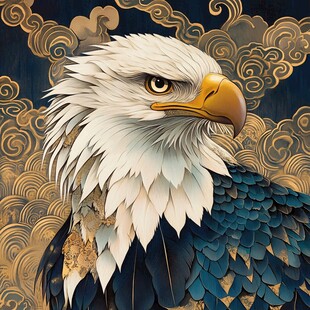 中式风格白头鹰艺术插画