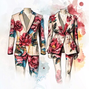 花卉印花男女款西装设计图