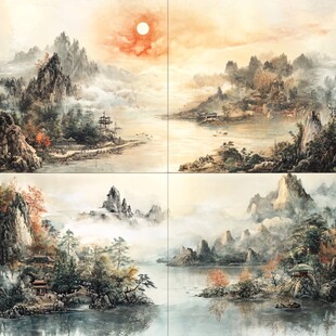 四幅山水图展现自然之美