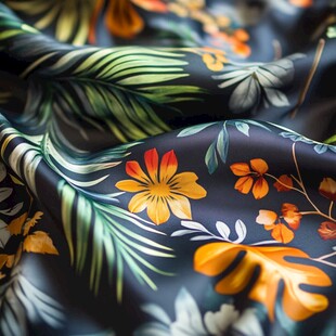 热带花卉印花丝绸布料
