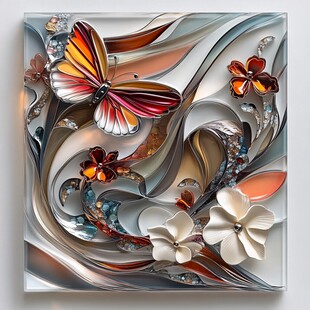 梦幻蝴蝶花卉立体艺术画