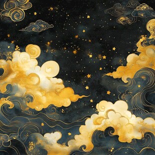 梦幻金色云海星空图