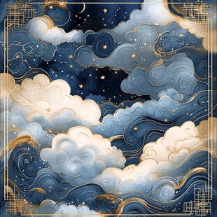 梦幻云海星空中式风插画