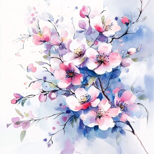 水彩绘就的烂漫桃花图
