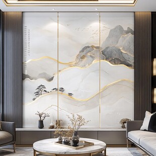 新中式山水背景墙客厅一角