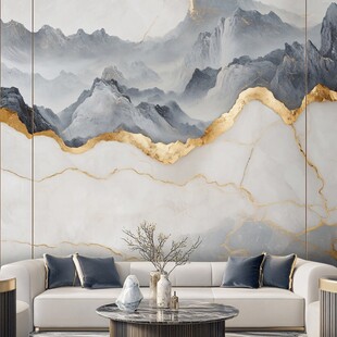 新中式山水大理石客厅背景墙