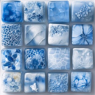 蓝白艺术风马赛克瓷砖图案