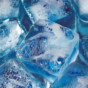 晶莹蓝冰块的微观之美
