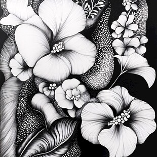 黑白花卉图案装饰画