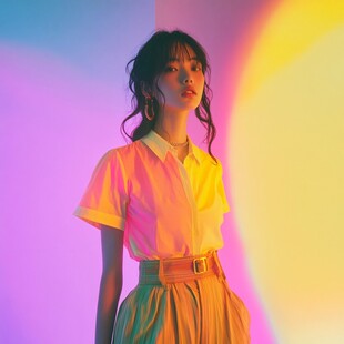 霓虹光影下的时尚少女