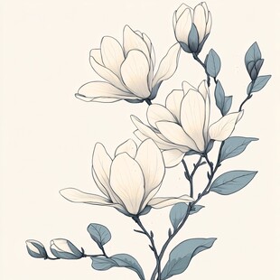 手绘玉兰花枝插画