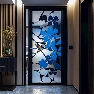 蓝花艺术玻璃隔断门设计