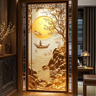 中式浮雕屏风 诗意山水图景