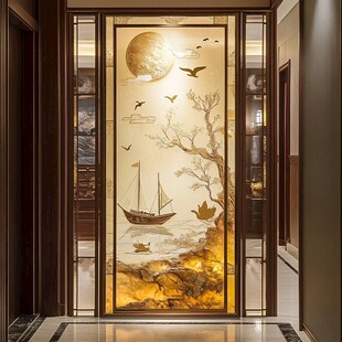 中式玄关屏风上的诗意画面