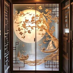 中式金雕月景屏风艺术