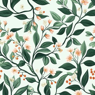 清新花卉绿叶无缝图案