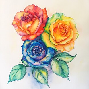 多彩水彩玫瑰花绘