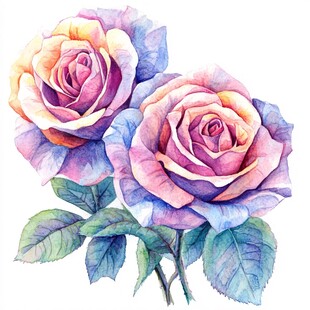 梦幻双色水彩玫瑰花