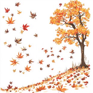 秋树落叶飘飞唯美景象