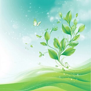 清新绿叶蝴蝶梦幻背景图