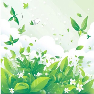 清新绿叶飞鸟春日背景图
