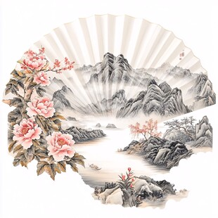 折扇上的山水花卉图