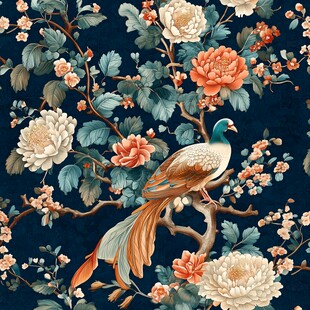 花鸟图纹 中式典雅花卉禽鸟