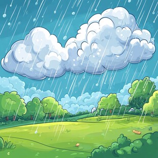 雨中绿野卡通风景图