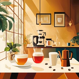 温馨室内的茶饮咖啡时光