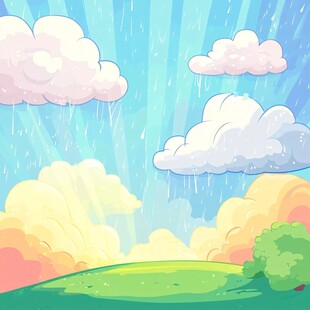 夏日雨天的清新田园风光