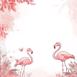 浪漫火烈鸟与花卉背景图