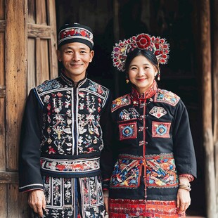 身着民族盛装的幸福夫妻
