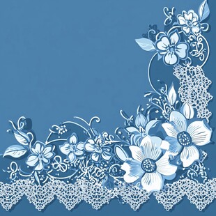 蓝底花卉蕾丝精致边角图案