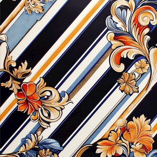 条纹花卉复古风织物图案