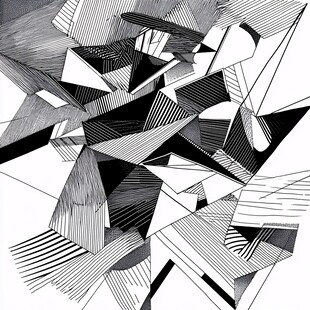 黑白几何抽象线条艺术画