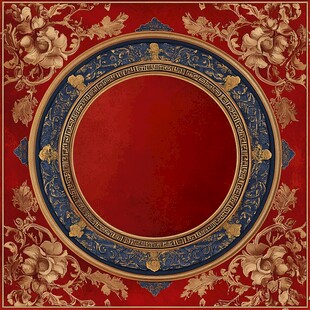 古典红底金边花纹装饰图案