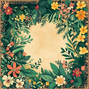 花卉环绕的复古边框图案