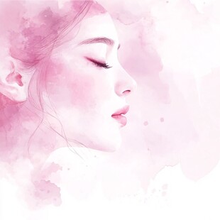 梦幻粉系闭眼女性水彩画
