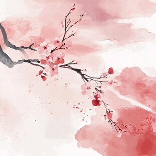 水墨红梅图 淡雅诗意风