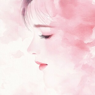 梦幻粉调下的柔美女性侧颜
