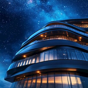 星空下的现代流线型建筑