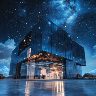 星空下的现代玻璃建筑
