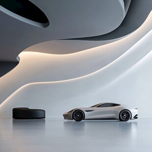 未来感空间中的炫酷跑车